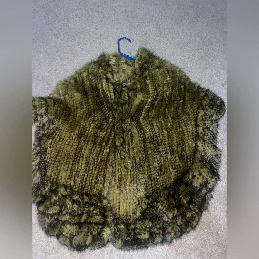 Fur Poncho in Olive Green